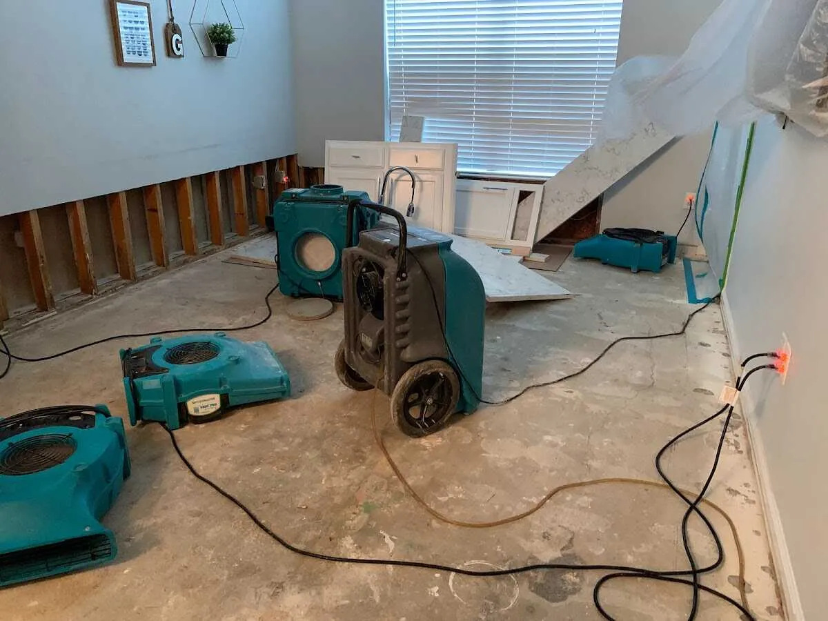 Dehumidifier in flood-cut room for Water Damage Restoration in Effingham